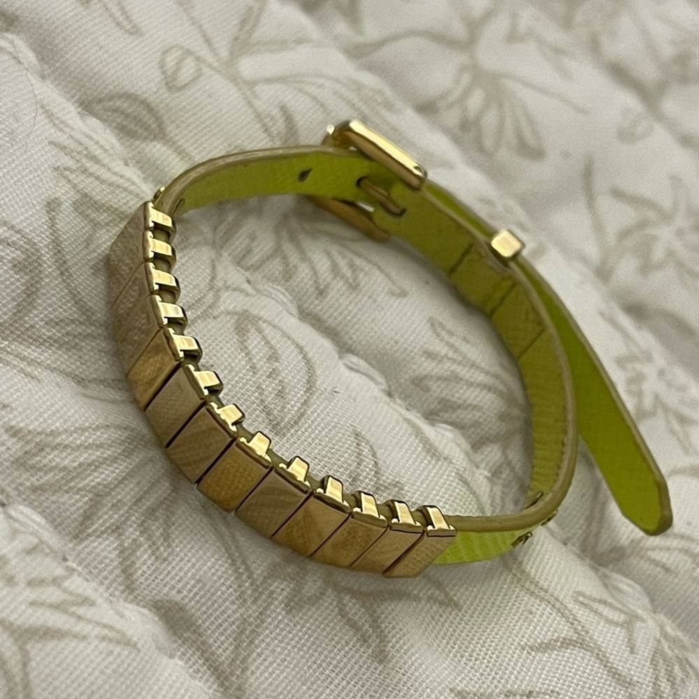MICHAEL KORS Gold Tone Buckle Neon Yellow Leather Wrap Bracelet.